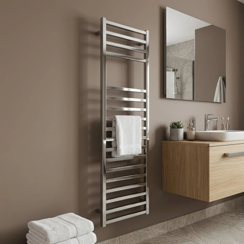 Termoarredo scaldasalviette square cromo lucido per bagno profilo quadro *** finitura- cromo lucido, misure h1500xl50...