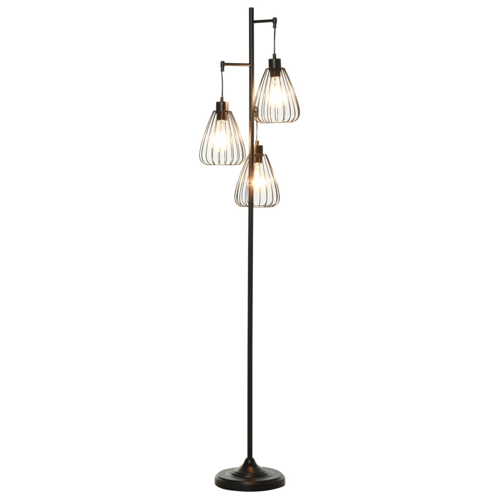 Lampada da Terra con Paralumi E27 in Metallo Nero