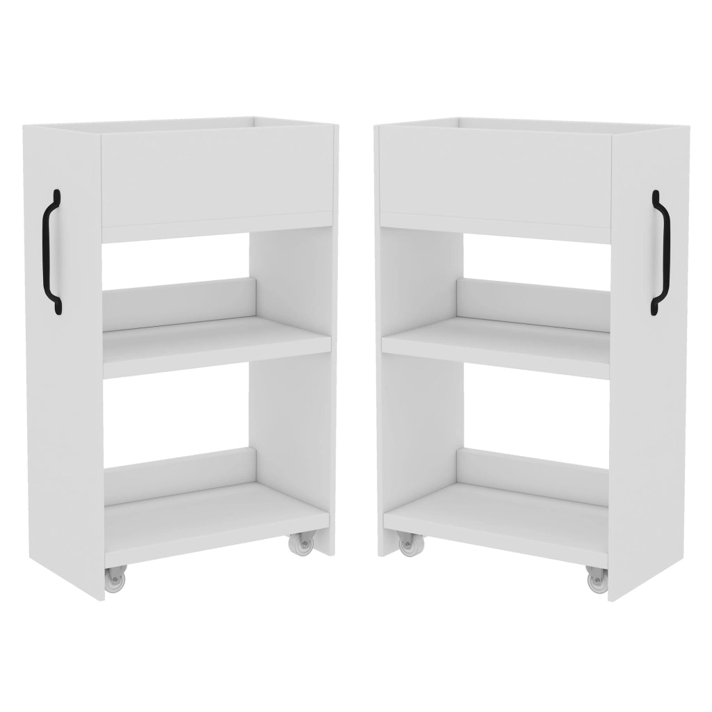 Libreria con 1 cassetto e 2 ripiani; ruote - per studio - 52×50×75 cm - bianco