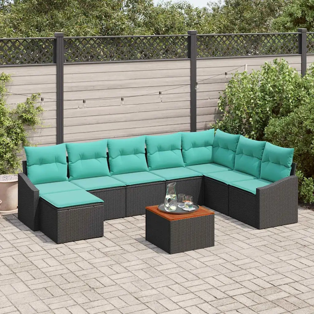 Set Divano da Giardino con cuscino 9 pcs Nero polyrattan 3347872
