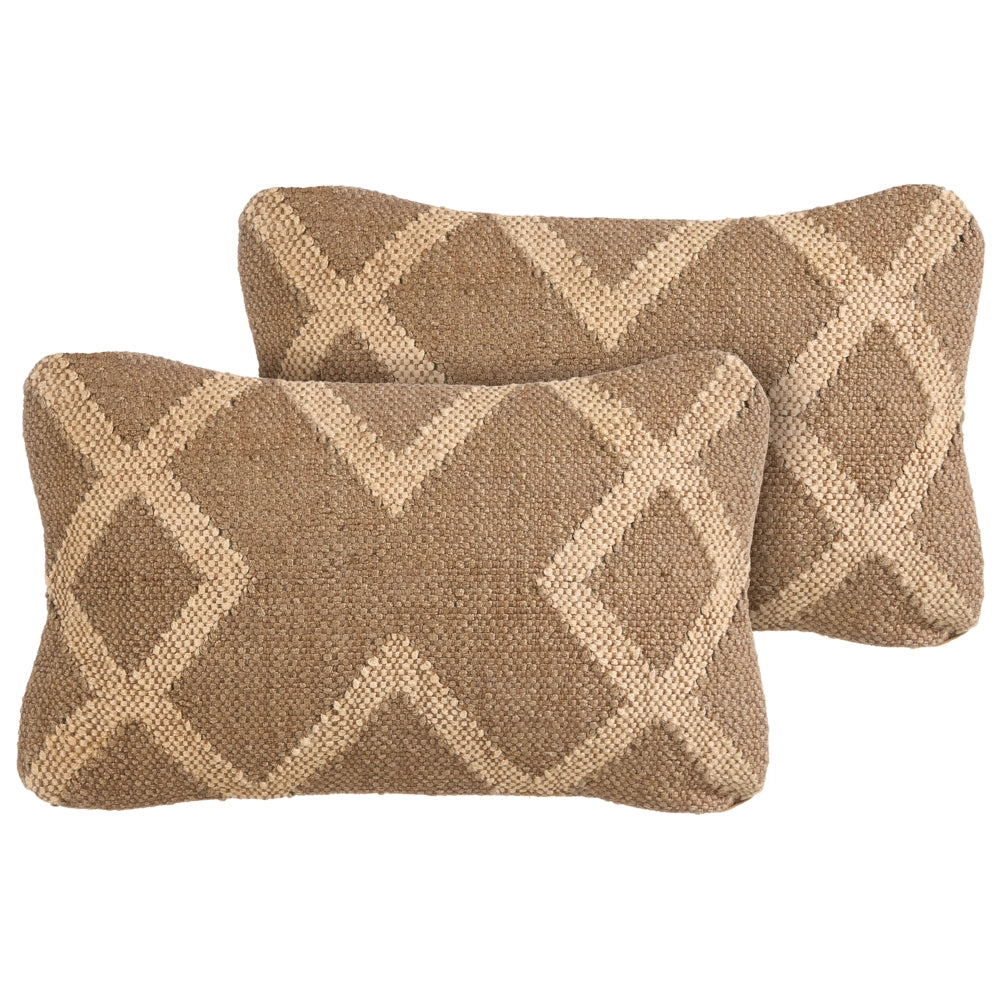 Set di 2 cuscini in iuta e lana marrone chiaro e beige motivo geometrico 30 x 50 cm camera da letto soggiorno