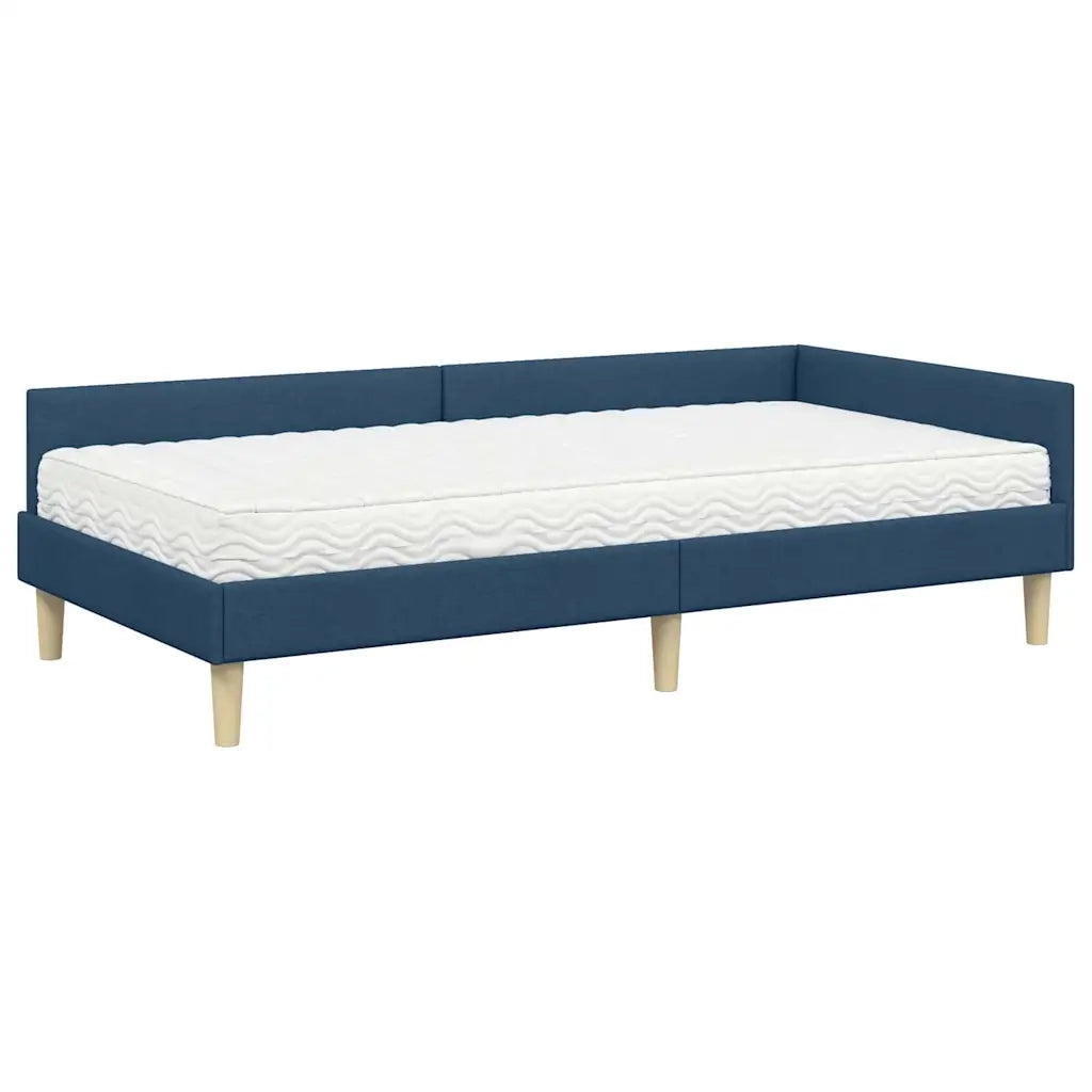 Letto singolo | Letto per adulti | Struttura Letto Angolare con Materasso 2 pcs Blu Tessuto