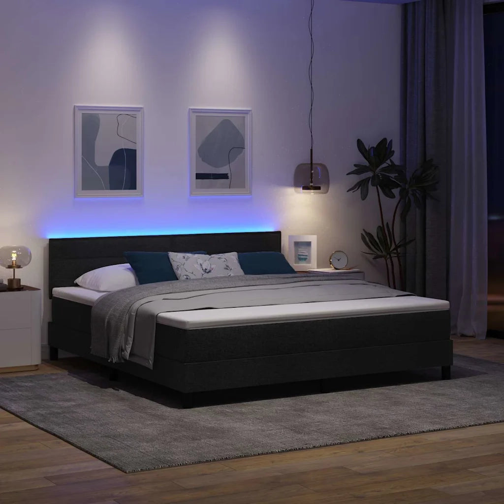 Letto a molle con materasso con led Nero 180 x 200 cm Tessuto
