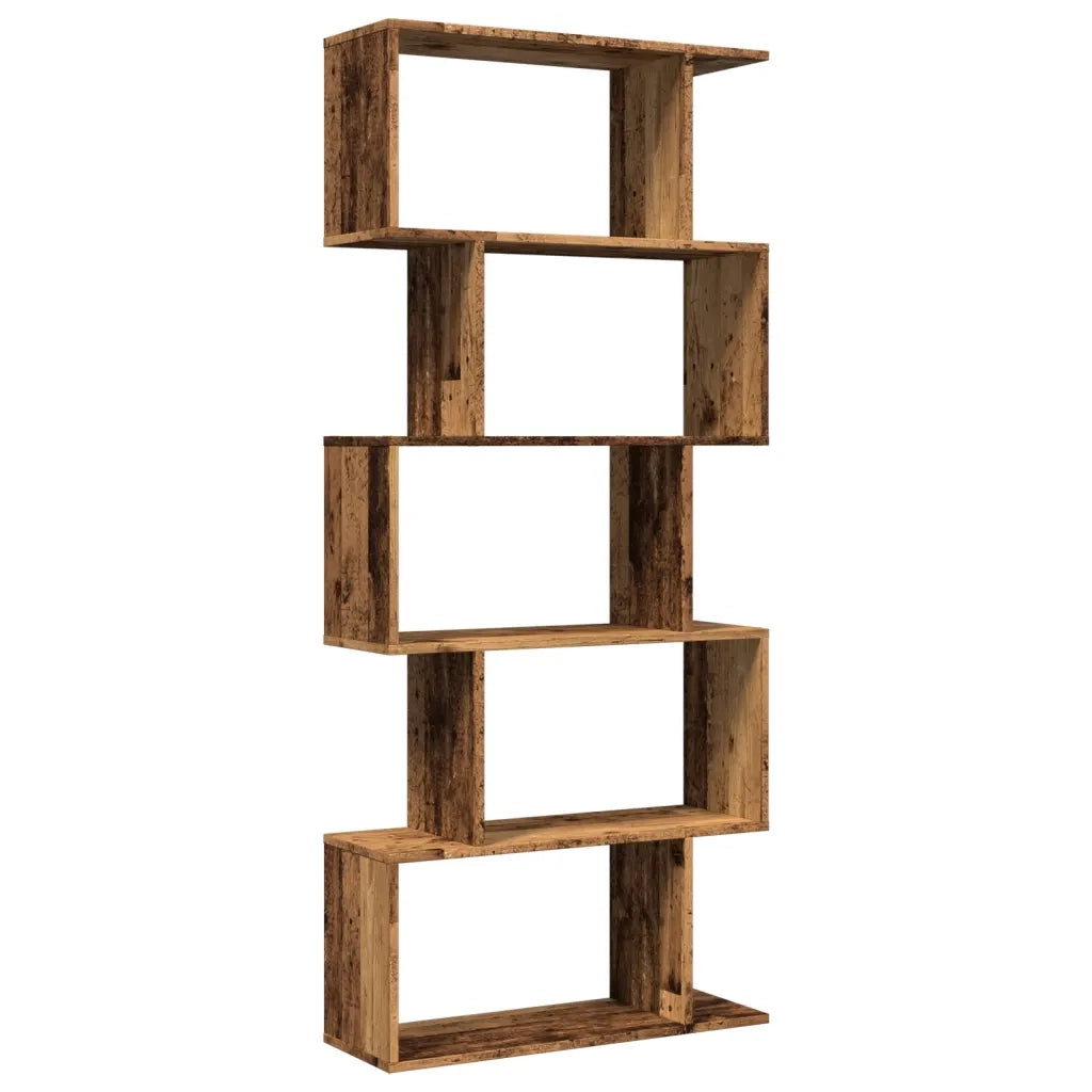 Libreria Divisorio 5 Ripiani-Scaffale per Libri-Mobile di Stoccaggio Legno Antico 70x24x161cm Truciolato