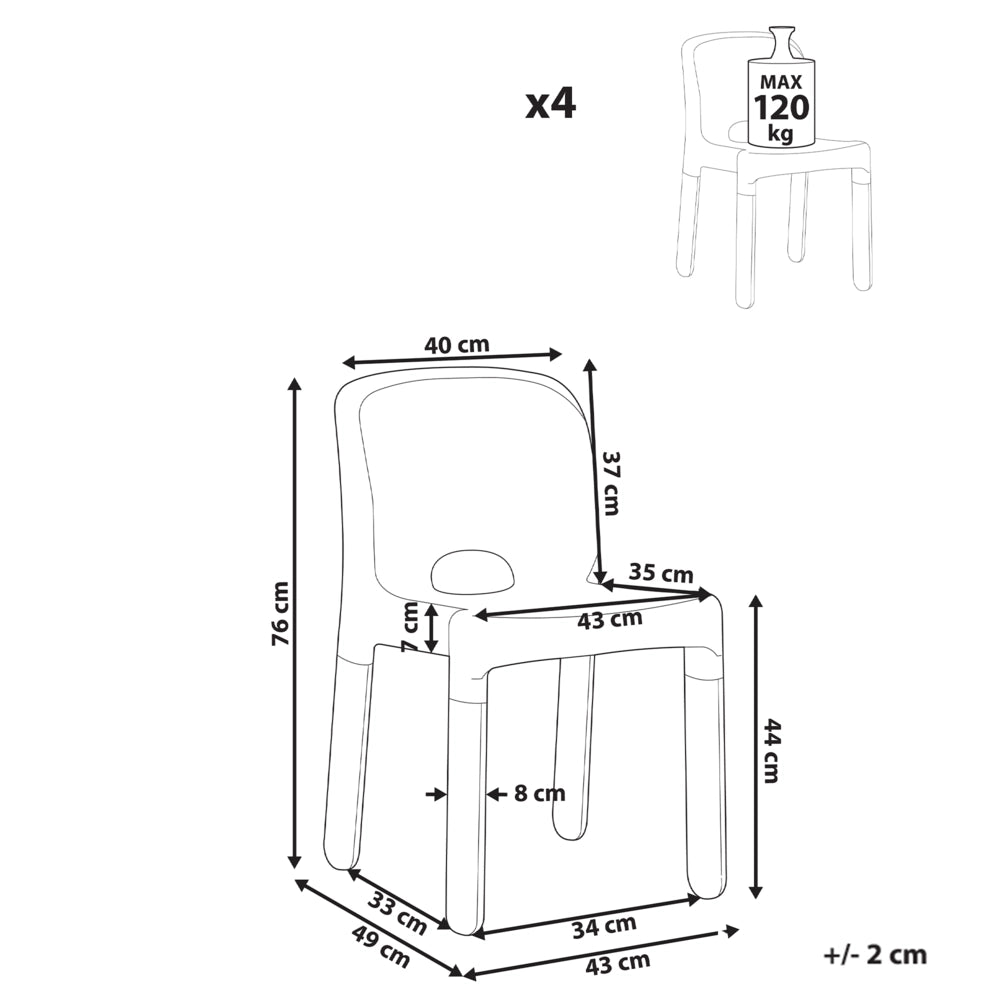 Set di 4 sedie da pranzo in plastica verde per interni ed esterni impilabili senza braccioli stile minimalista
