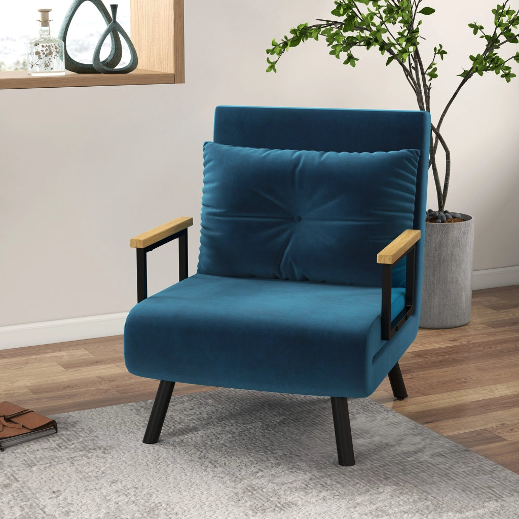 Poltrona letto 1 posto ¨C Minimal ¨C blu, legno, velluto