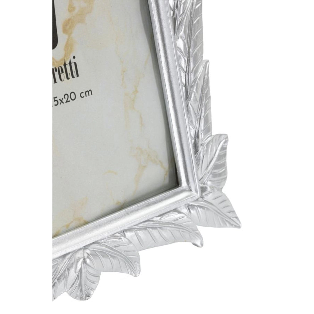 Cornice portafoto Leavy argento con decoro a foglie scolpite 15x20 cm