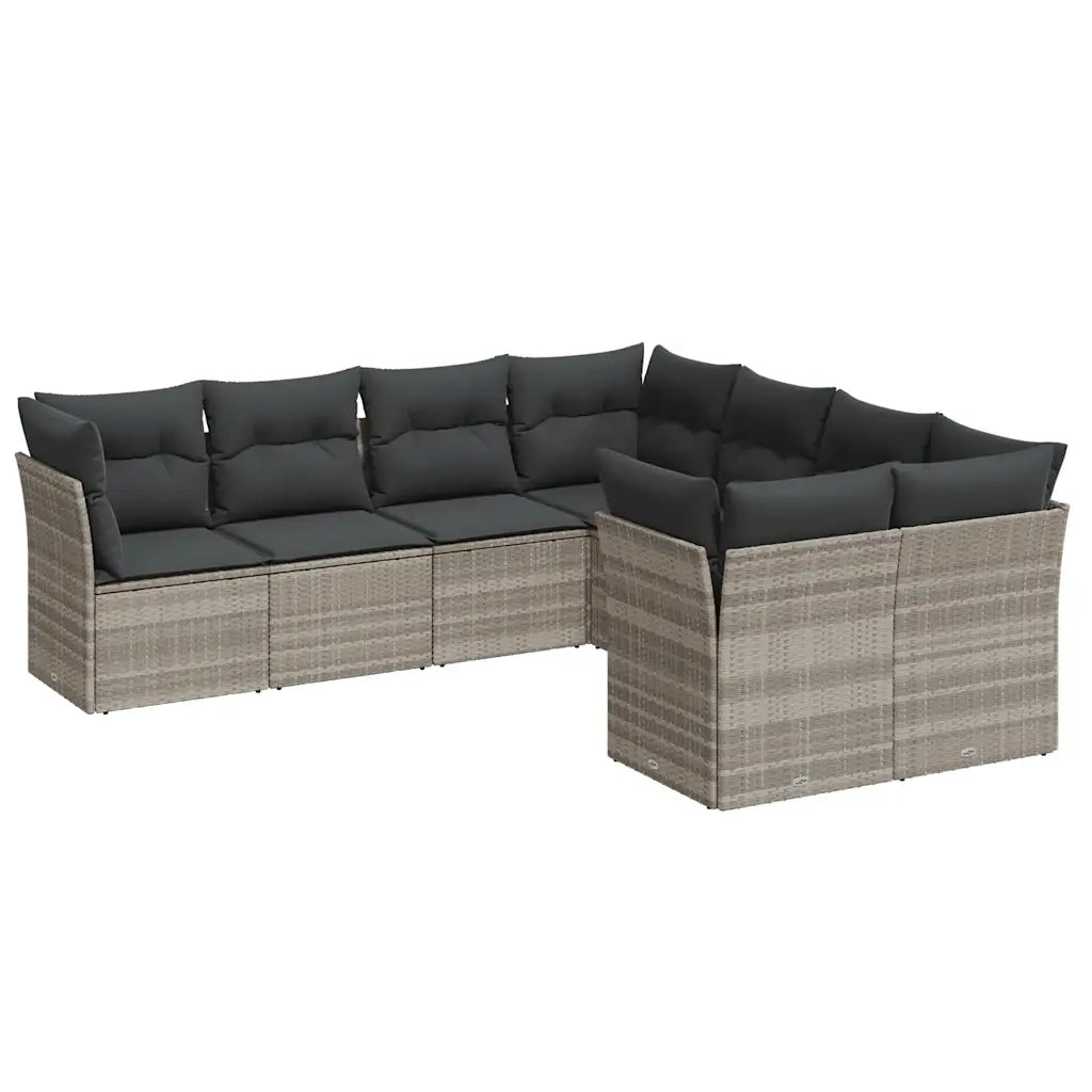Set Divano da Giardino 8pz con Cuscini Grigio Chiaro Polyrattan 3218592