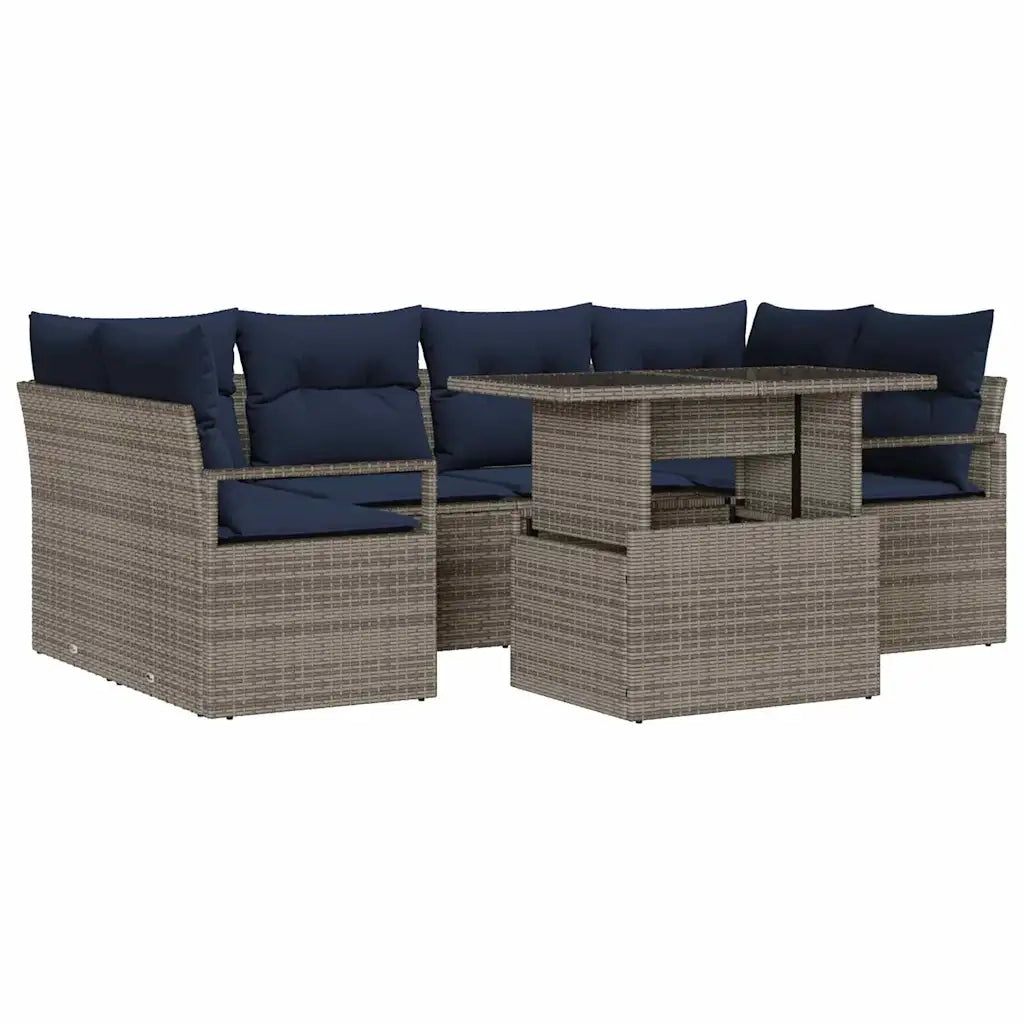 Set Divano da Giardino 7 pcs grigio e blu navy polyrattan 3348761