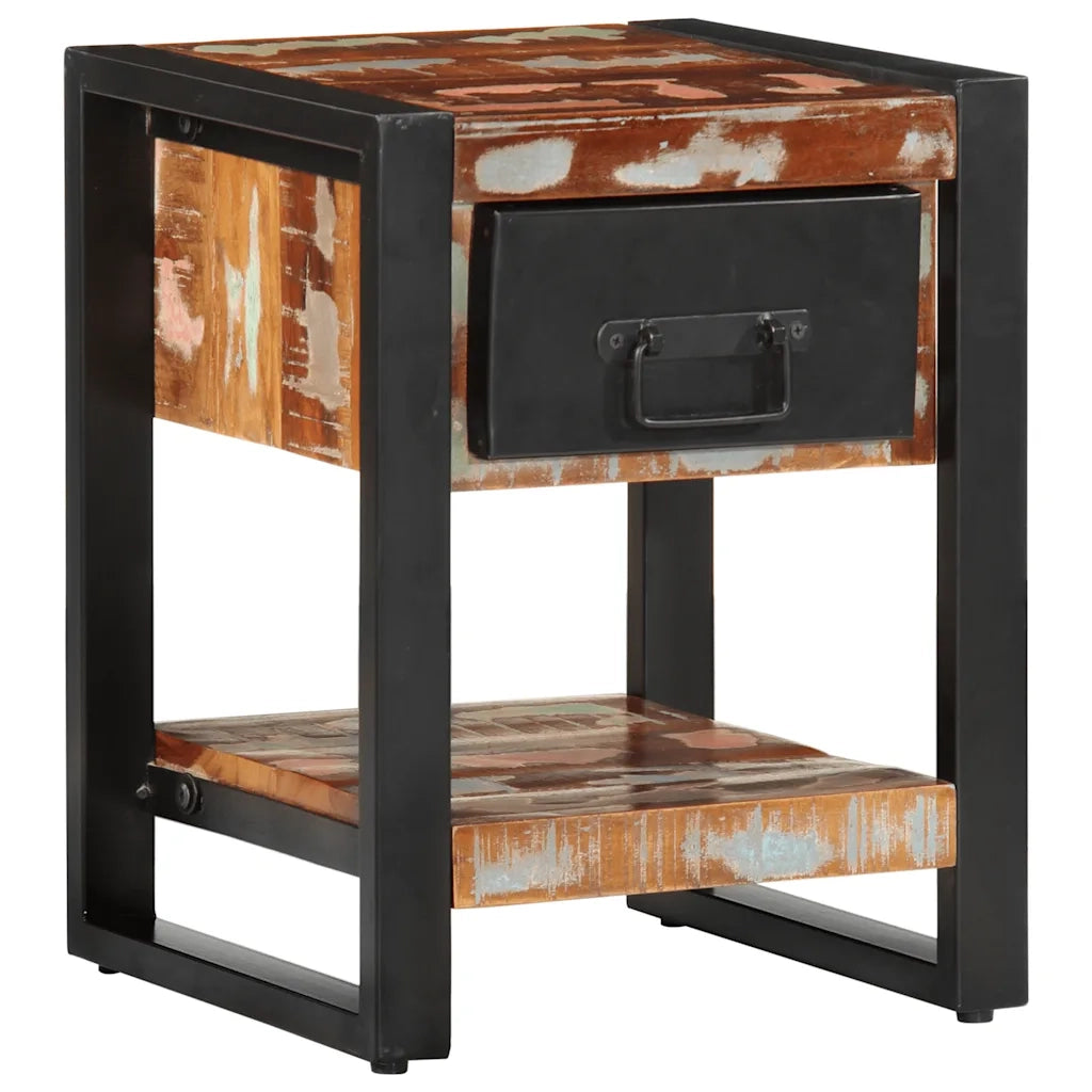 Set di 2 Comodini | Armadio da Notte | Mobiletto da notte Multicolore in Legno Massello di Mango Grezzo