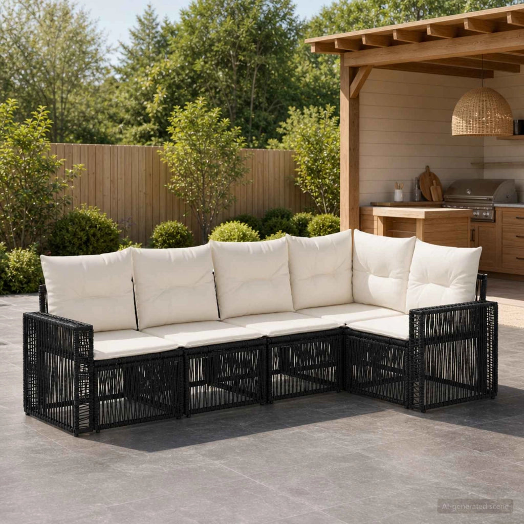 Set Divano da Giardino 5 pz Nero e Bianco Crema polyrattan 3435121