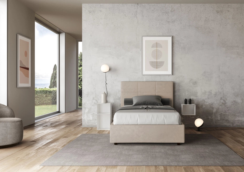 BS COM Letto una piazza e mezza senza rete imbottito 120x190 microfibra sabbia