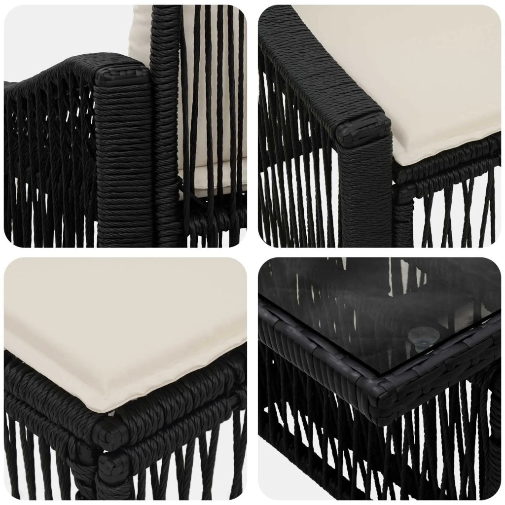 Set Divano da Giardino 8 pz Nero e Bianco Crema polyrattan 3437212