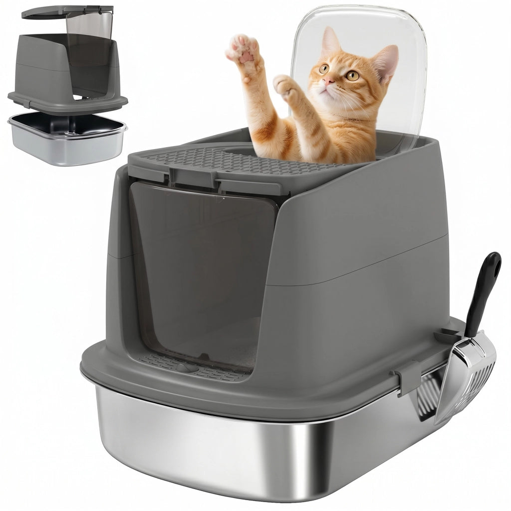 Casetta per gatti chiusa ¨C Minimal ¨C acciaio inox, grigio scuro