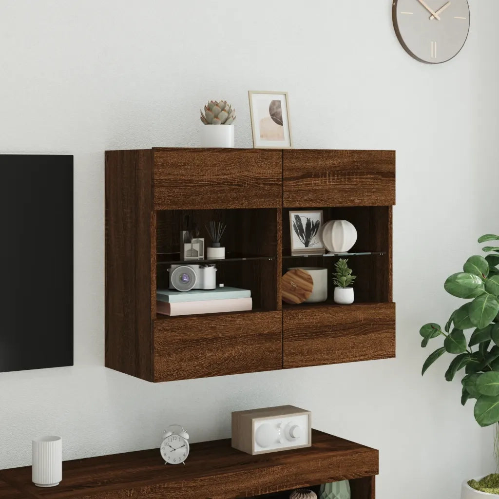 Mobile TV a Parete con Luci LED-Mobile TV a Muro Rovere Marrone 78,5x30x60,5 cm