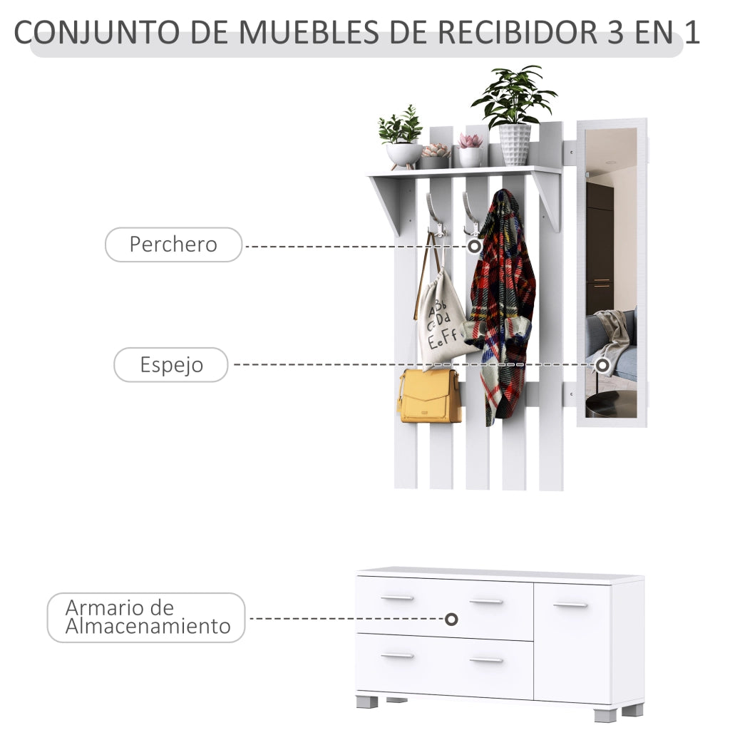 Appendiabiti con Specchio e Scarpiera ¨C Zephmum ¨C Bianco 80x30x180