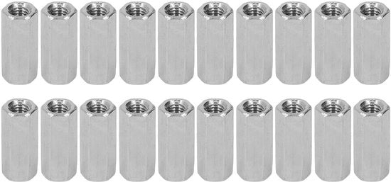 Zeskantkoppelingsmoer in acciaio inossidabile - 20 pezzi - M6x1.0 - L25mm - connettori a stantuffo - adatto per uso interno/esterno - zeskantmoer