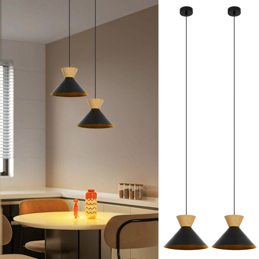 Lampada a sospensione ZMH 2 confezioni E27 lampada a sospensione nera 1 fiamma ?25cm retro corridoio per sala da pranzo