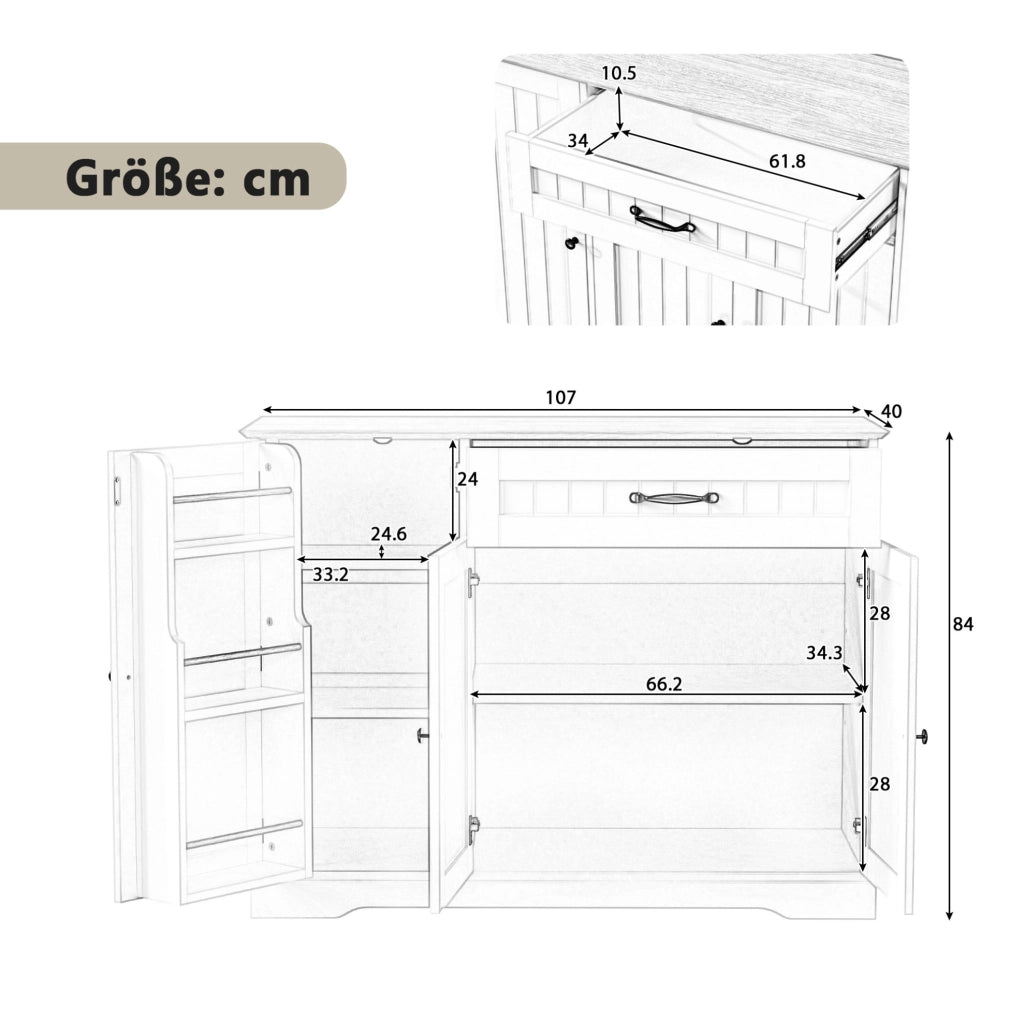 Credenza moderna in MDF bianco con 3 ante e 1 cassetto; per ingresso e soggiorno