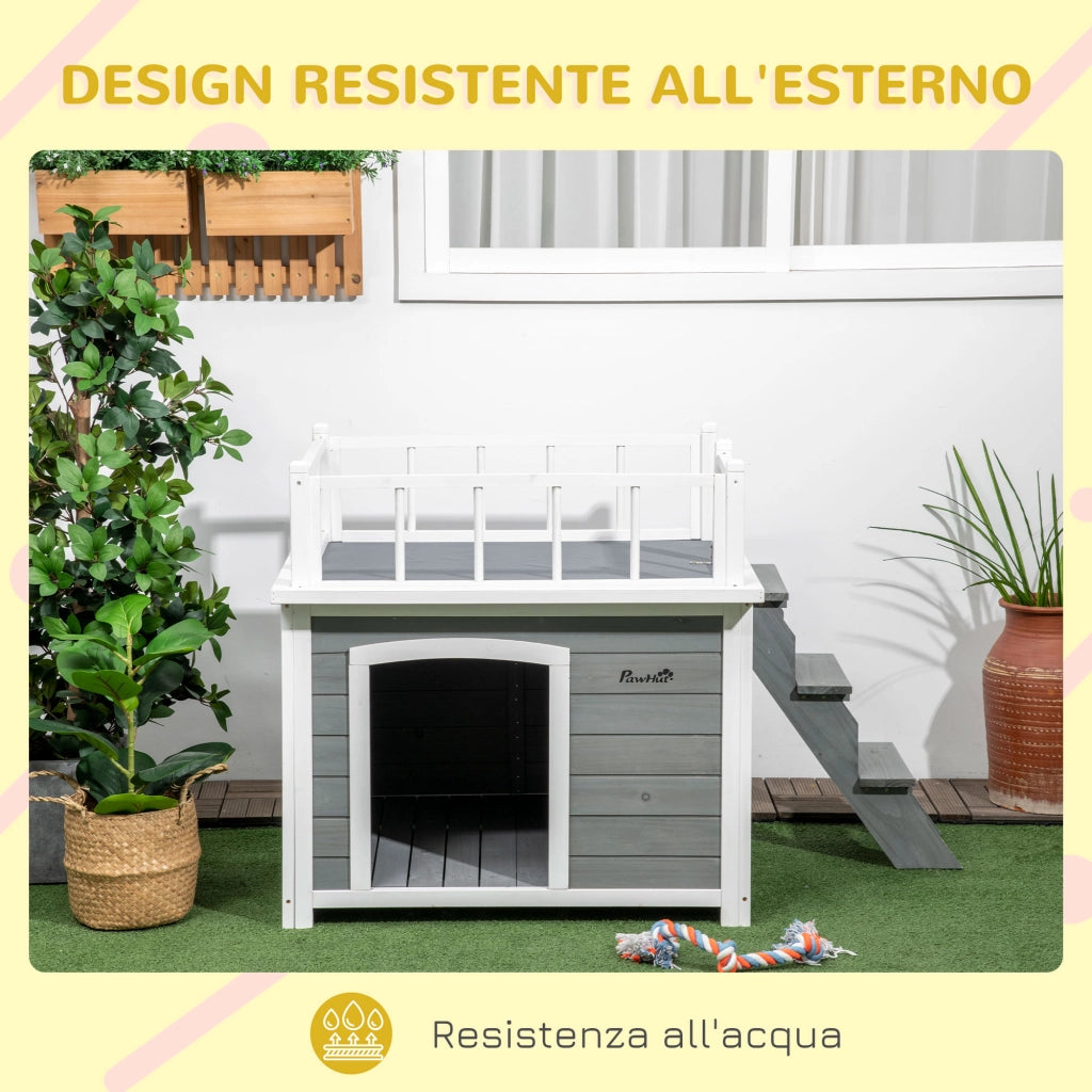 Casetta per Cani con Terrazza ¨C Minimal ¨C 121x77x78 cm Grigio Chiaro