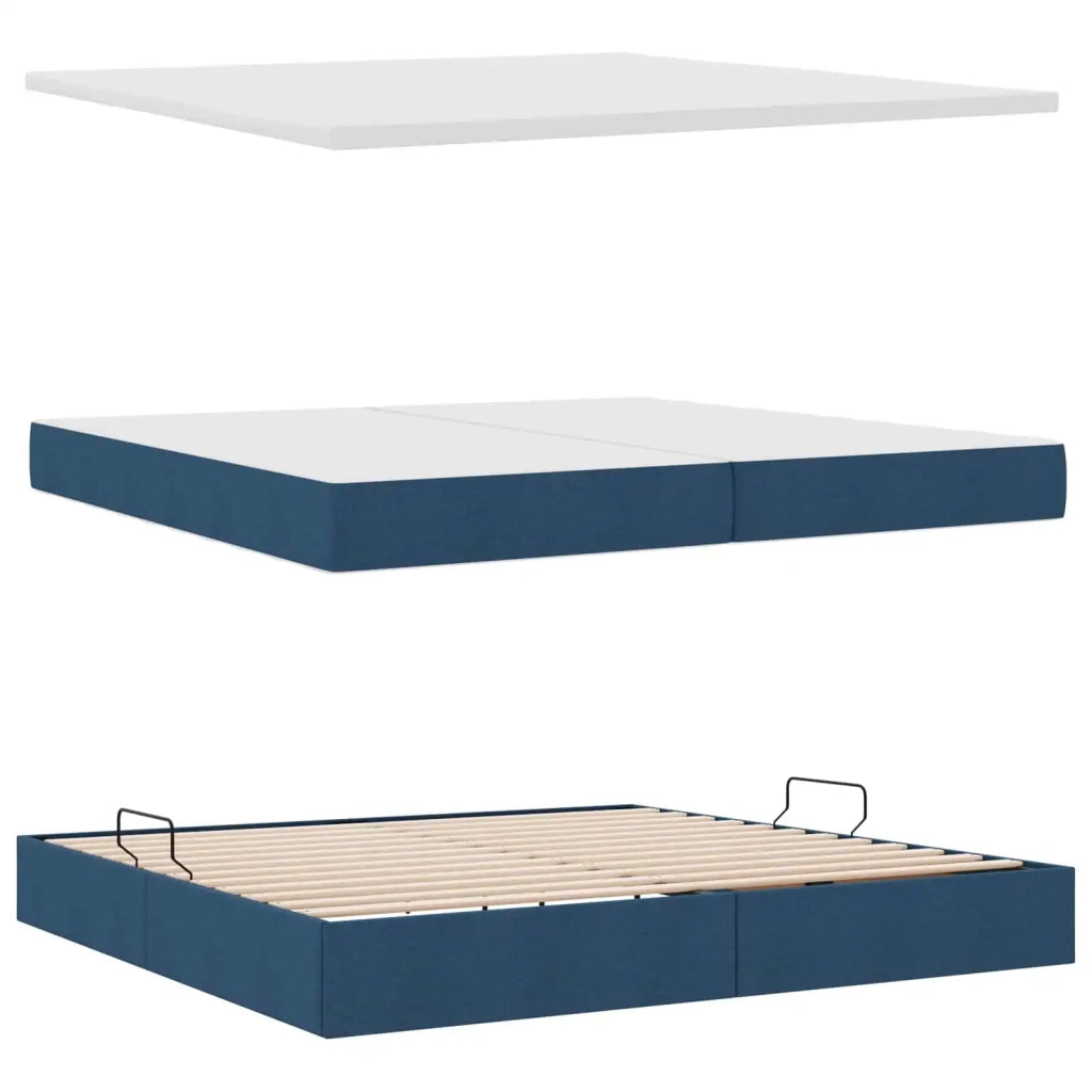 Letto con contenitore e materasso con testiera Blu 200 x 200 cm 3370661