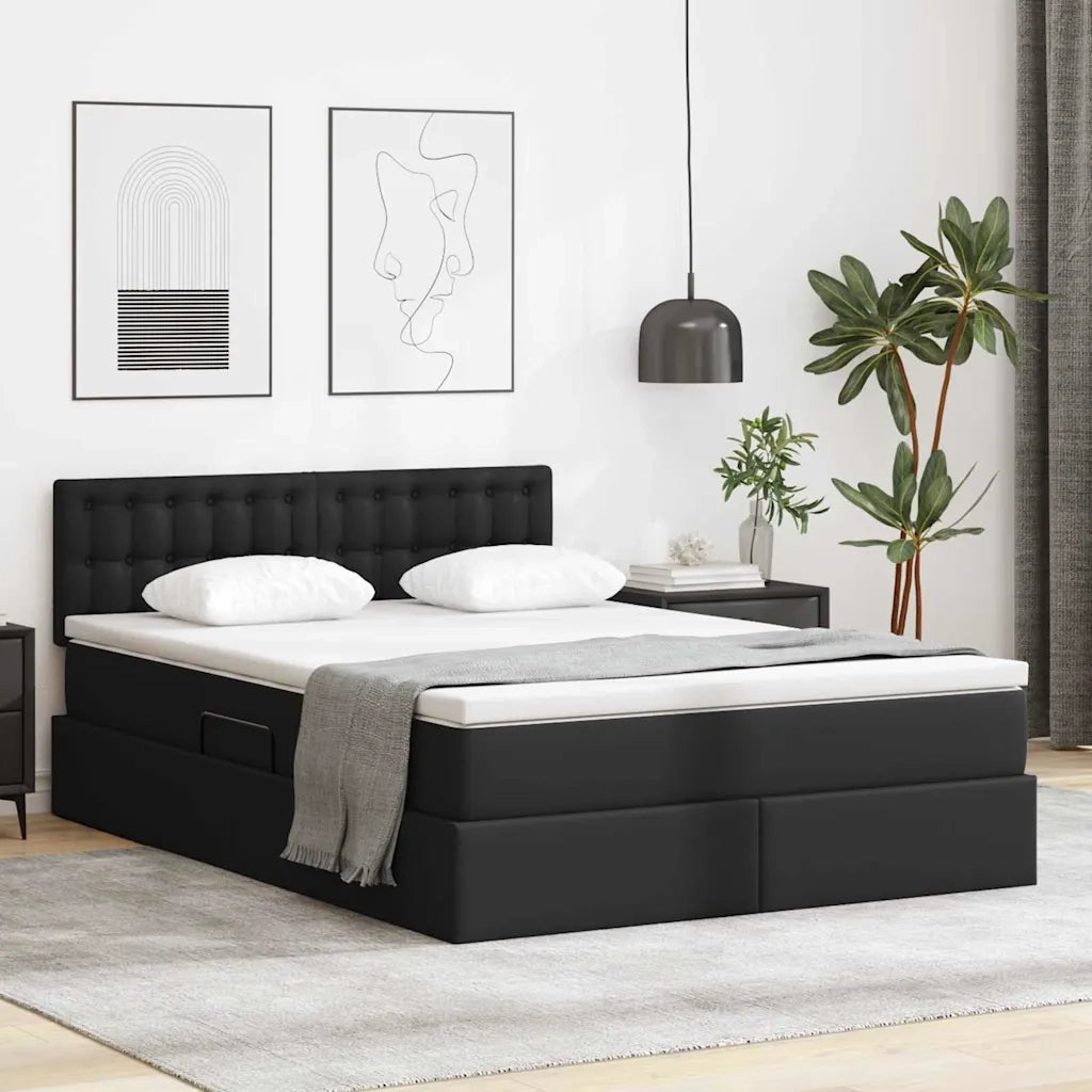 Letto con contenitore e materasso Nero 140 x 200 cm