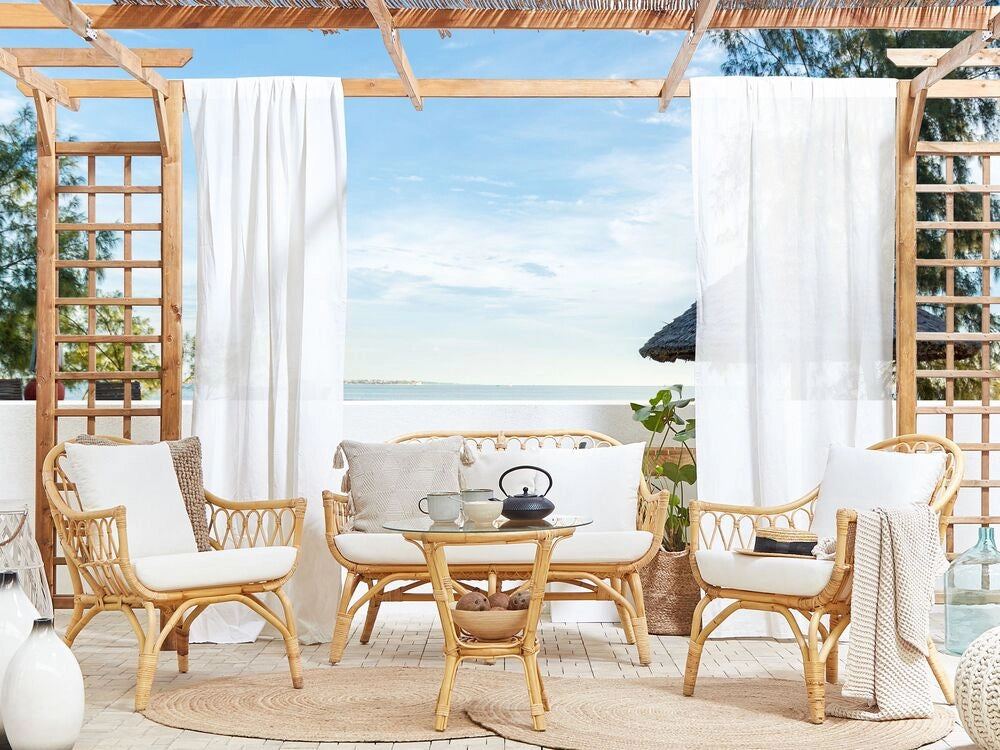 Set da Giardino in Rattan Sintetico con 2 Poltrone Divano e 1 Tavolino Beige