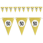 Trade Shop - Bandierine Festa Compleanno Anniversari Set 10pz Triangolari Festone Oro 50 Anni -