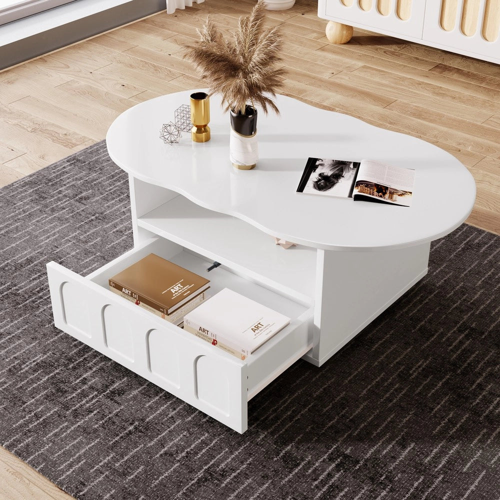 Tavolino da Caff¨¨ a Forma di Nuvola con Cassetti e Ripiano ¨C Xylo ¨C Moderno