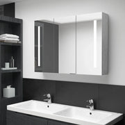 Armadietto Bagno con Specchio e LED Grigio Cemento 89x14x62 cm 326525