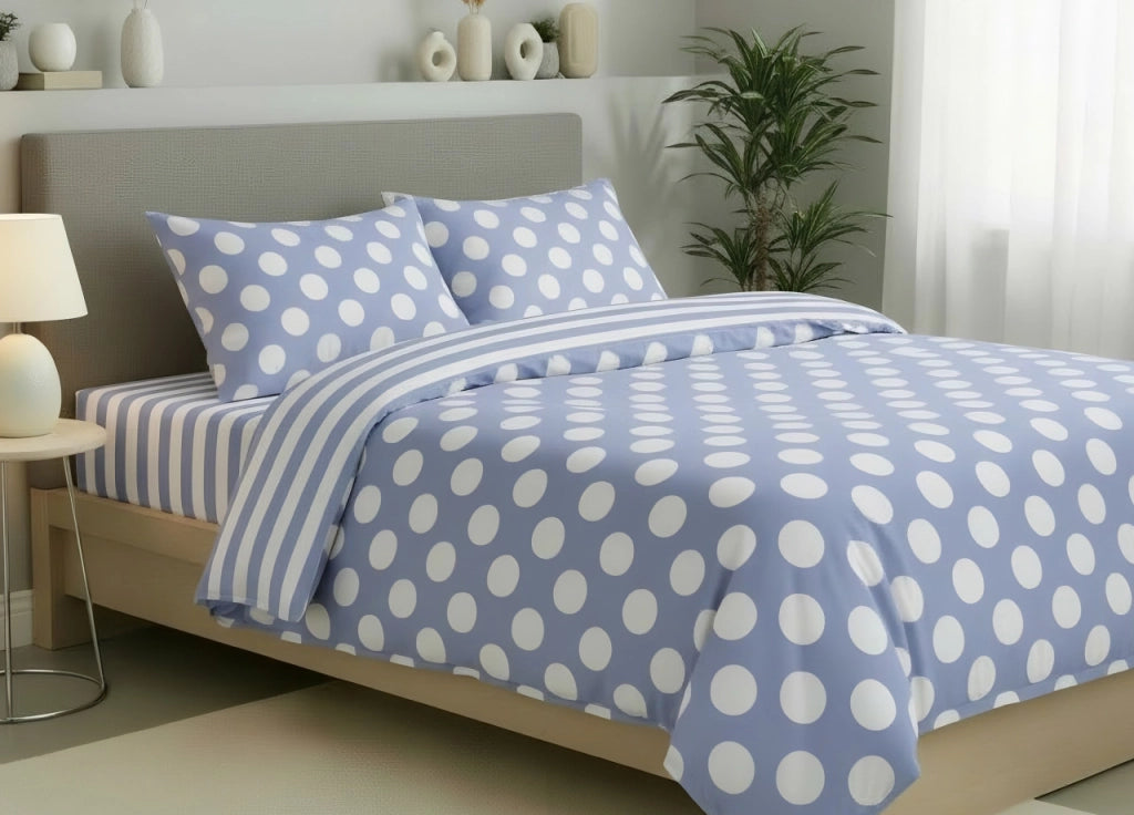Sacco Copripiumino In 100% Cotone Made Italy Disegno Pois - Singolo - Azzurro