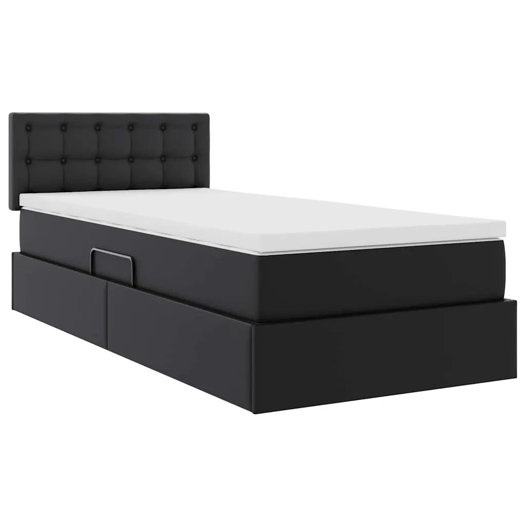 Letto con contenitore e LED Nero 100 x 200 cm Pelle Sintetica