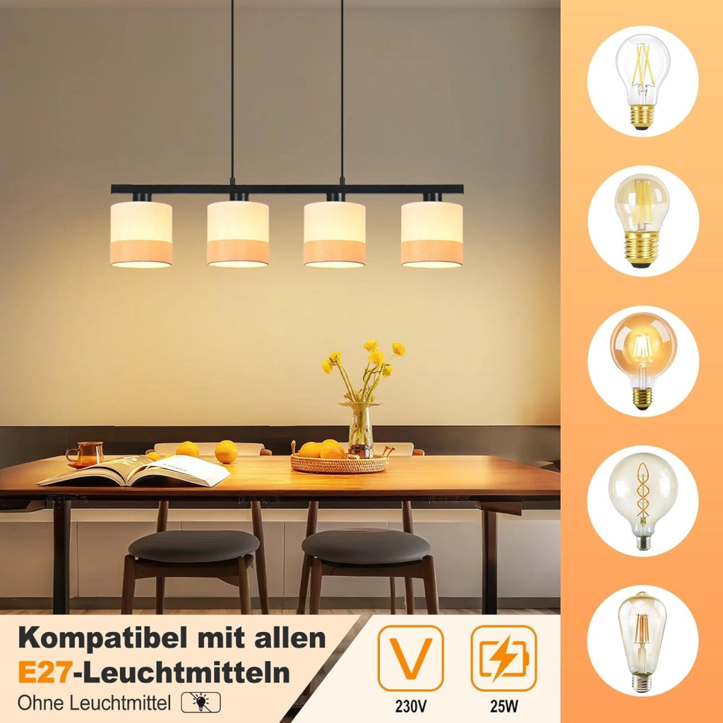 Lampada a Sospensione ZMH 4 fiamme E27 Bianco Vintage Altezza Regolabile Senza Lampadina
