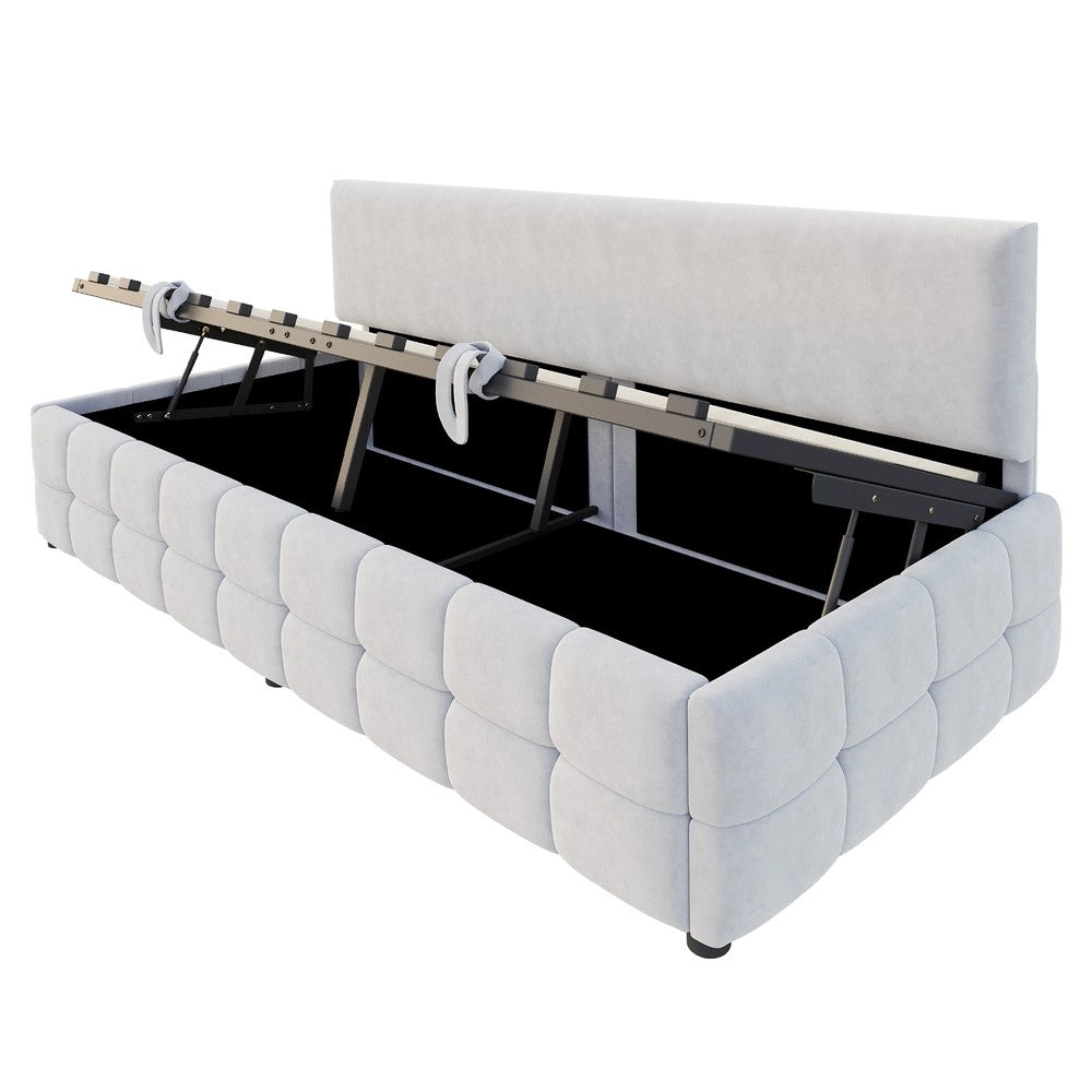 Letto Singolo Imbottito con Contenitore Idraulico ¨C Xylo ¨C Velluto Grigio Chiaro 90x200