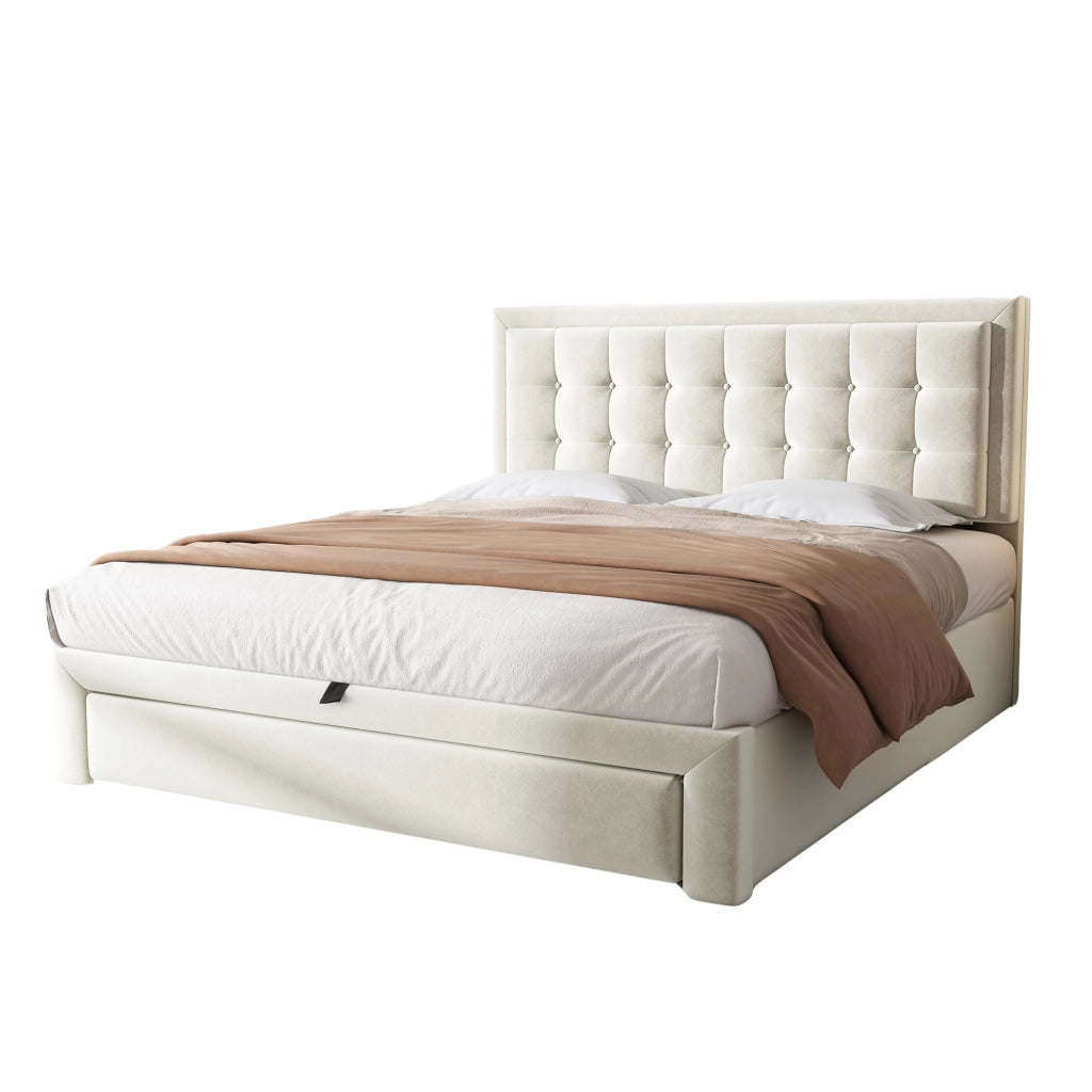 letto imbottito velluto beige 140 x 190 cm