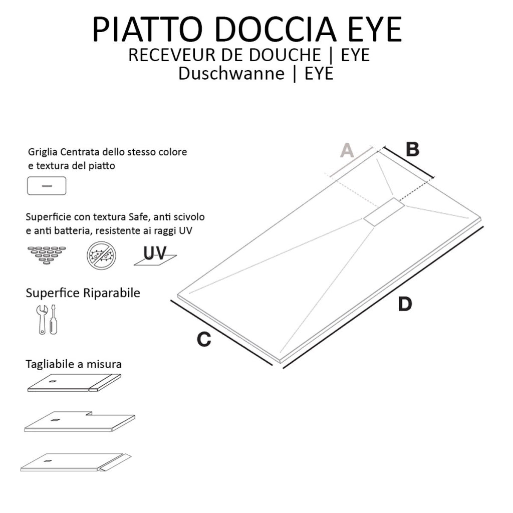 Piatto doccia in marmoresina nero effetto pietra cemento maka, misura 70x190