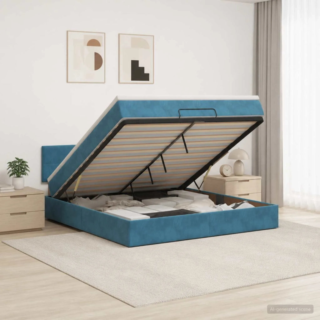 Letto ottomano con materasso Blu Scuro 160 x 200 cm Velluto 3456571