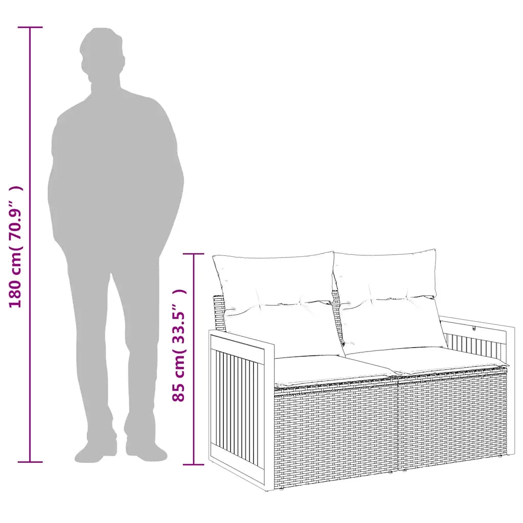 Divano da giardino con cuscini a 2 posti grigio in polyrattan 366161