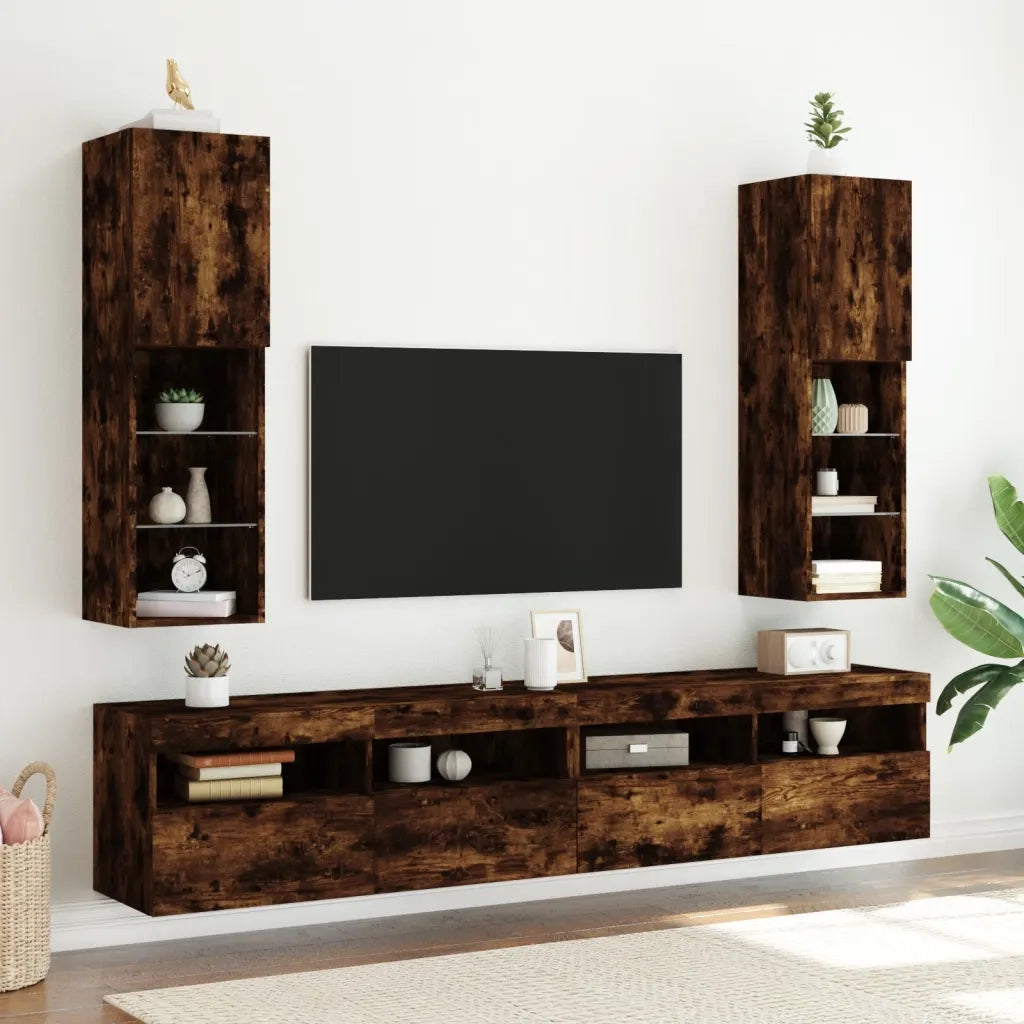 Mobile TV con Luci LED-Credenza TV-Console TV Rovere Fumo 30,5x30x102 cm
