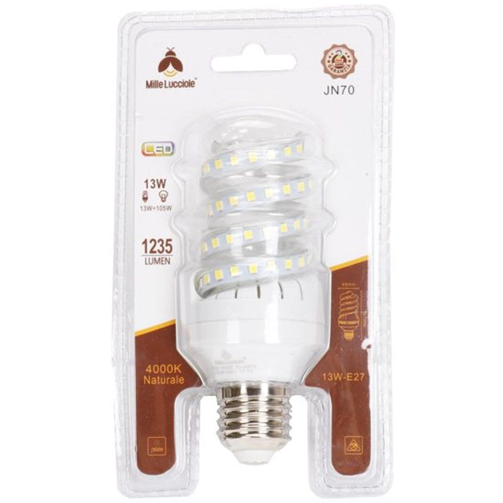 Trade Shop - Lampadina Led E27 13 Watt 1235lm Tortiglione Vortice Spirale Luce Naturale Calda - -bianco Naturale      -
