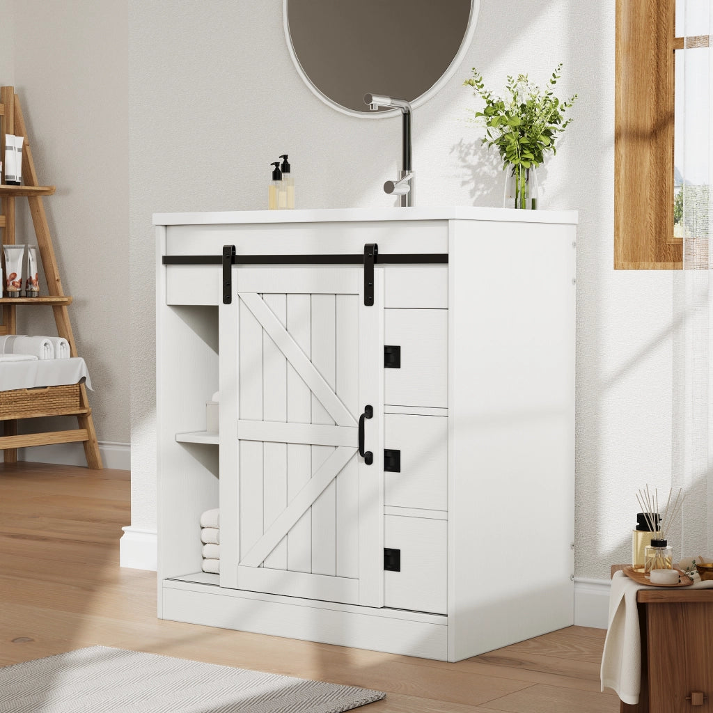 Mobile bagno con lavabo in ceramica; ante e cassetti; in MDF e metallo; per bagno; bianco 76×46.5×87.5 cm