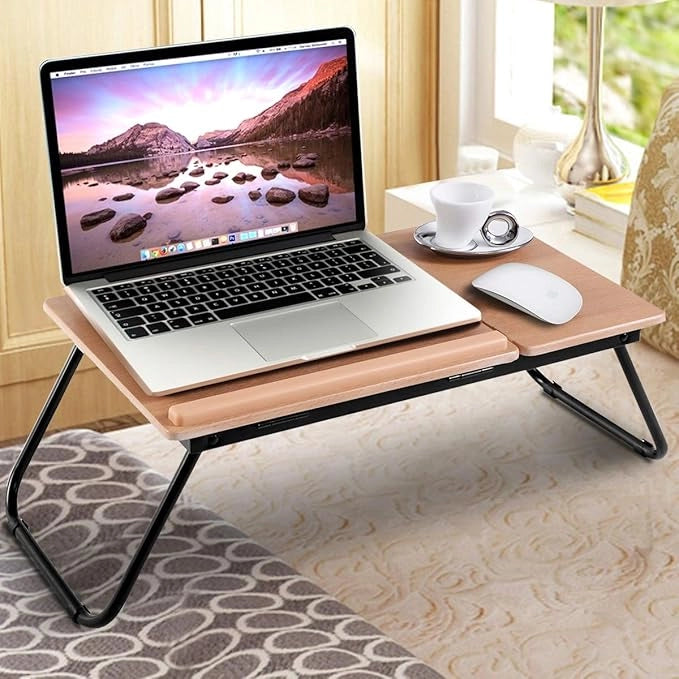 Vassoio da Letto, Tavolino Portatile Pieghevole per Letto con Piano Inclinabile, Tavolino Multifunzionale per Divano, Colazione a Letto, Casa, Ufficio e Viaggi (Naturale)