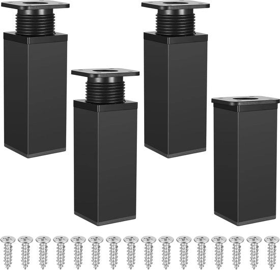 Quattro supporti per mobili regolabili, supporti per tavolo in metallo regolabili in altezza, supporti per cucina regolabili (18CM) - nero