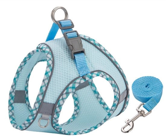 Harnas per gatti - Harnas per piccoli cani Anti-fuga linea - Harnas per gatti regolabile - Giacca respirante in cotone riflettente a quadri - Kit di harnas e linea di sicurezza - Harnas per gatti - XS