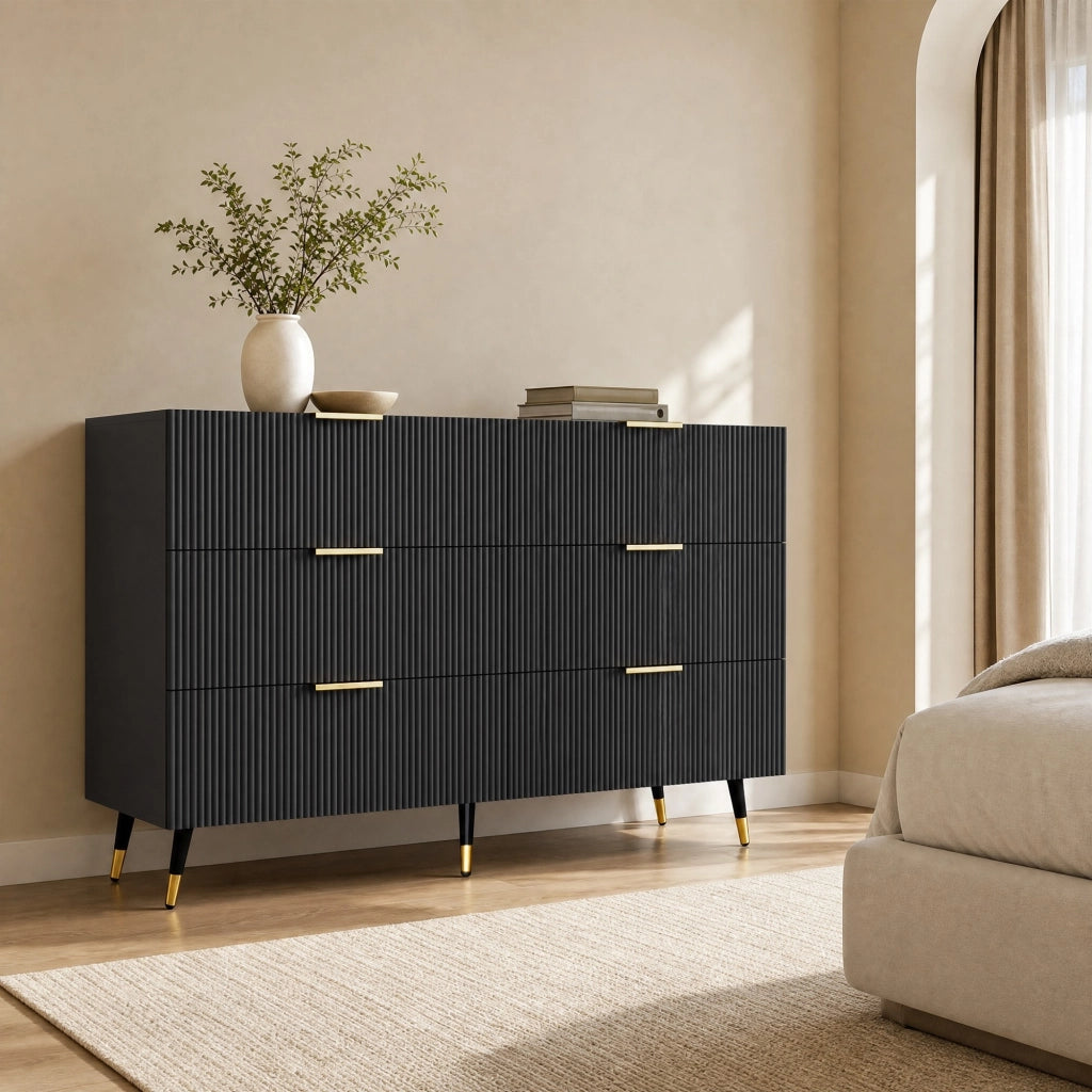 CREDENZA con 6 cassetti 120x77x40 cm truciolare nero e oro