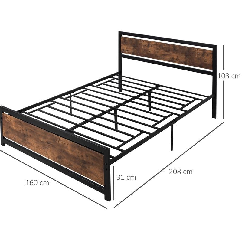 STRUTTURA LETTO MATRIMONIALE IN LEGNO E ACCIAIO CON DOGHE IN STILE INDUSTRIALE, 160X200CM