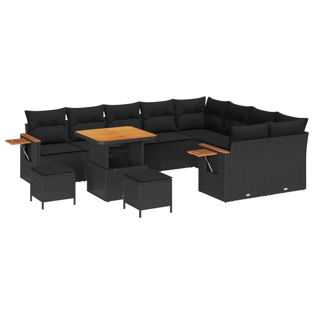 Set Divano da Giardino con cuscino 13 pcs Nero polyrattan