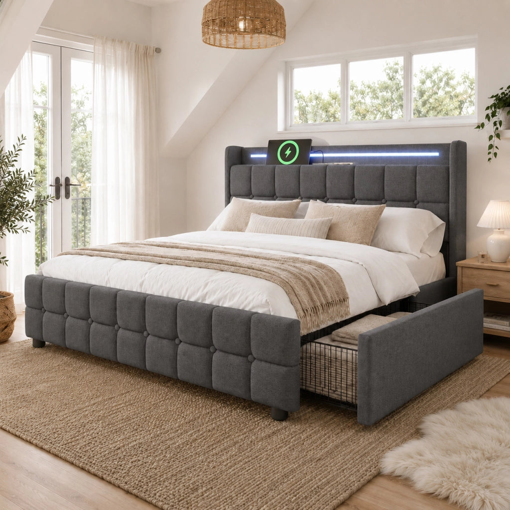 letto imbottito legno grigio 160x200 cm