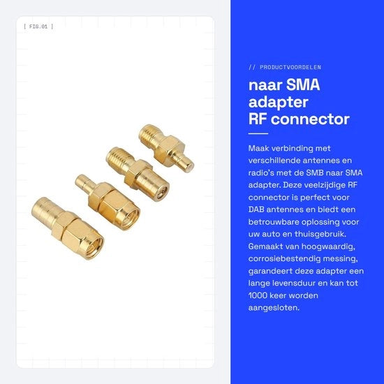 Adattatore SMA - Connessione RF - Alta qualità - Adattatore antenne - Adatto per radio auto - 4 tipi di adattatori