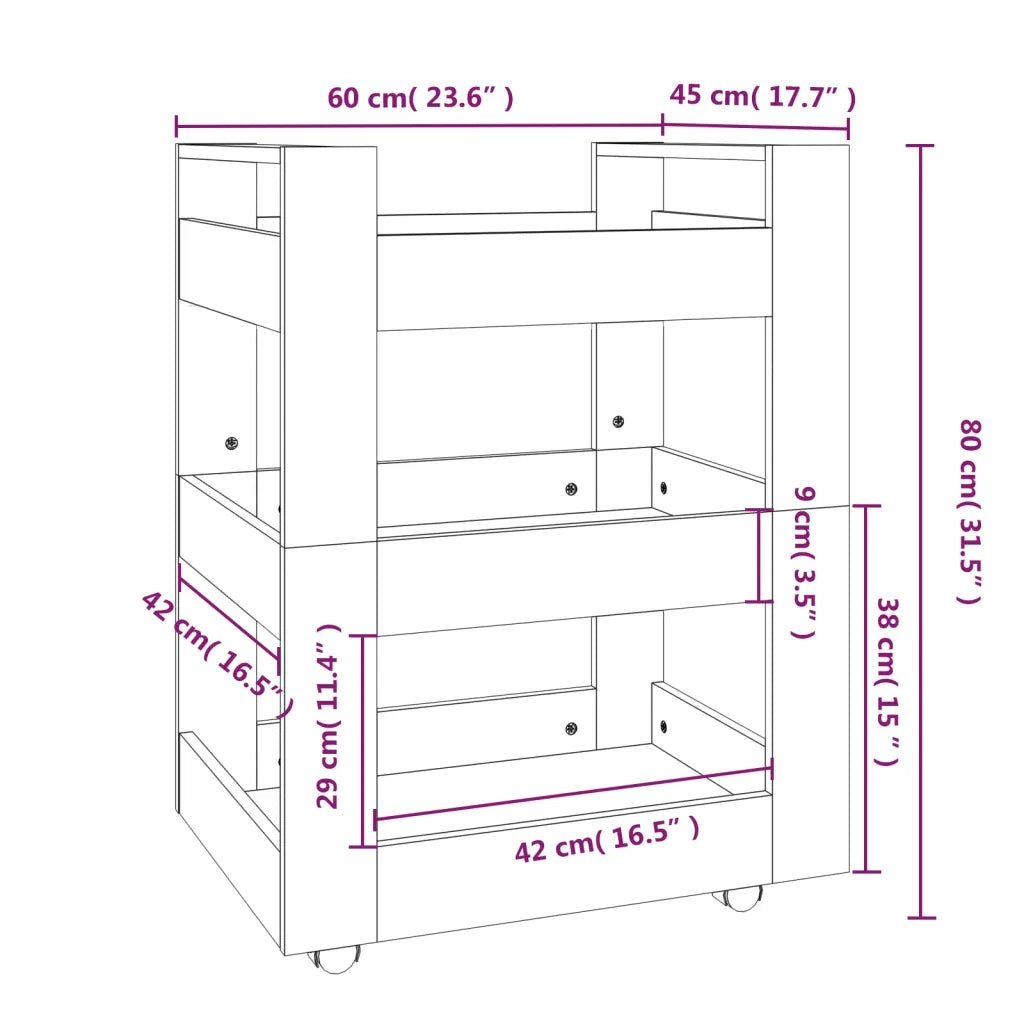 Carrello da Cucina-Scaffale per Cucina rovere fumo 60x45x80 cm Legno Multistrato 261194